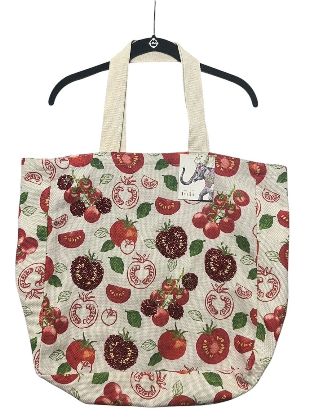 NWT Cottagecore Garden Crafted in India Canvas Reusable Beaded Tomato Tote
